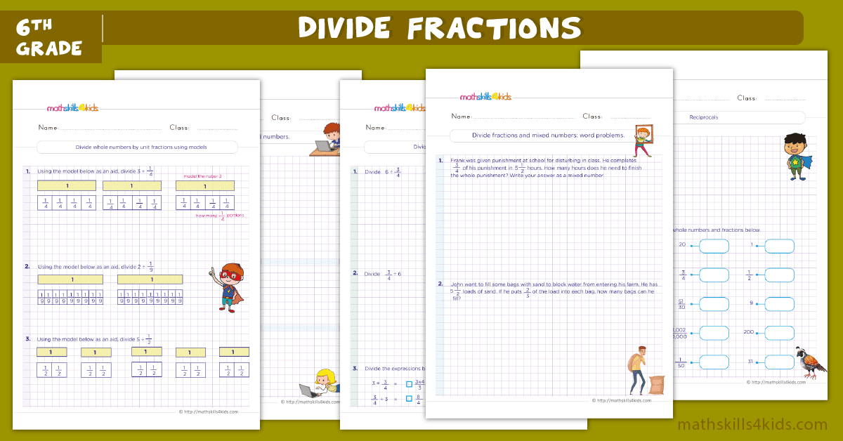 6Th Grade Math Dividing Fractions Worksheets - Dividing Fractions Exercises With Answers