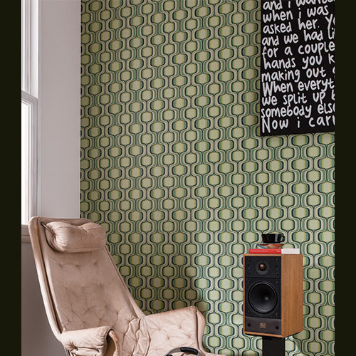 レトロなグリーンモダン壁紙 おしゃれなパターン柄アイテム収集サイト