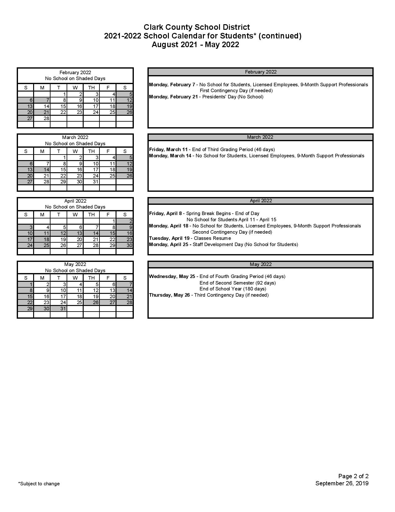 2022 And 2023 Calendar Ccsd