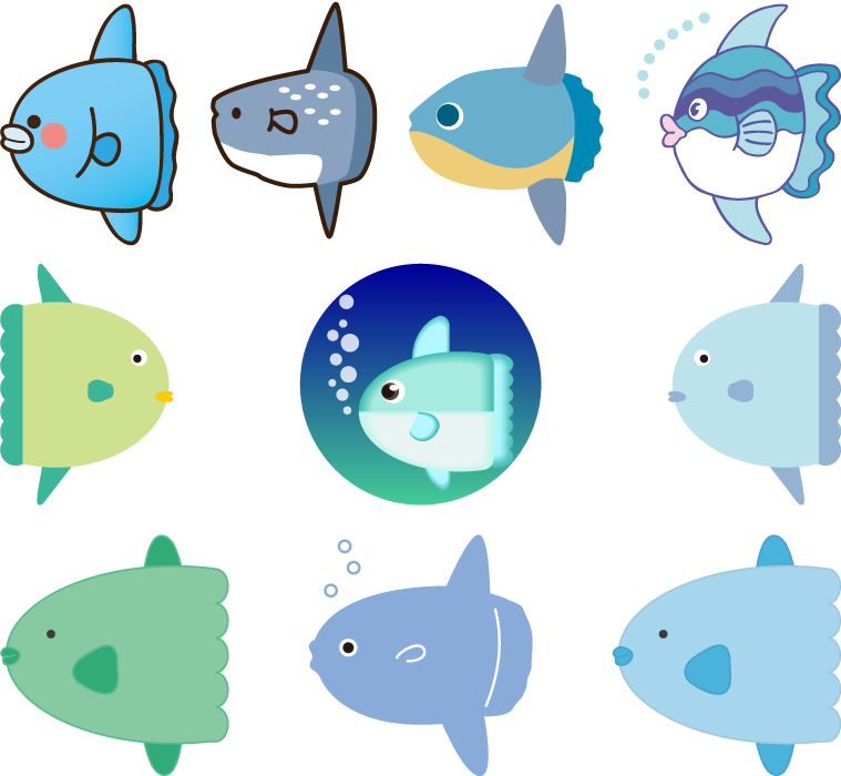 フリーイラスト 10種類のマンボウのセットでアハ体験 Gahag 著作権フリー写真 イラスト素材集