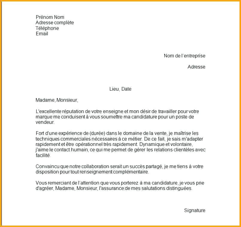 exemple lettre de motivation demande d'emploi vente  Modele de lettre type