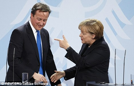 Up against it: Mr Cameron has already been left red-faced over the Eurozone crisis after German Chancellor Angela Merkel (right) rejected his calls for the European Central Bank to act as lender of last resort