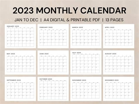 Monthly 2023 calendar free printable with week numbers, federal holidays, grid lines designed, saturday and . 2023 monthly calendar a4 printable calendar yearly calendar etsy