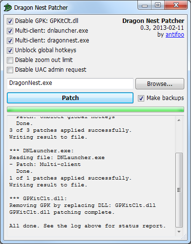 Dragon Nest Patcher 0.3 (SEA): Disable GPK, Multiclient, Unblock Global Hotkeys, etc 