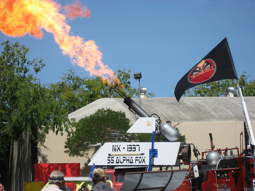 NX-1337 Flame Thrower Art Car in action