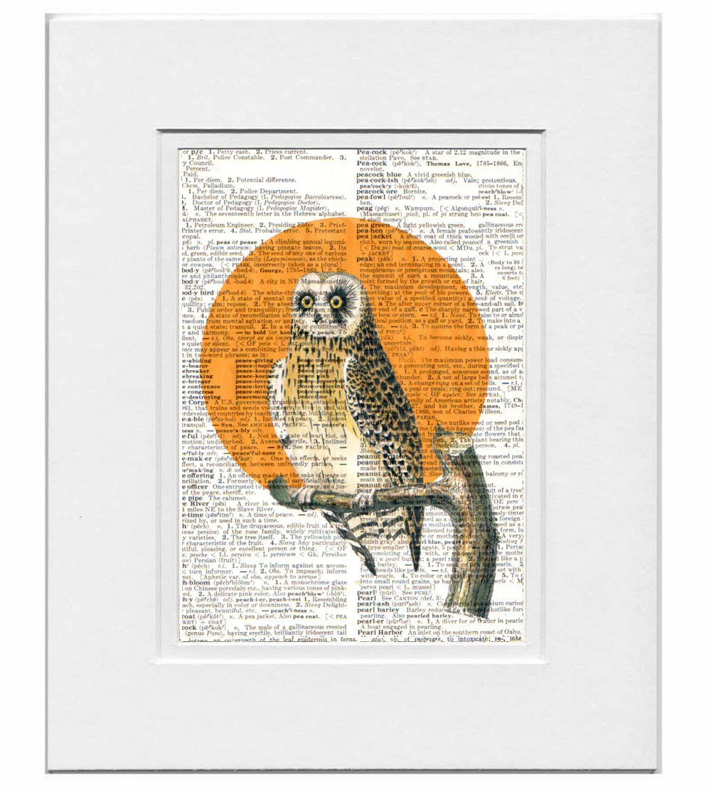 Halloween OWL Portrait1- ORIGINAL ARTWORK  print over an Upcycled Vintage Dictionary page Book art - Free Domestic Shipping