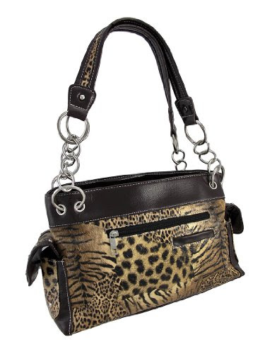 Brown / Tan Animal Print Rhinestone Shoulder Bag