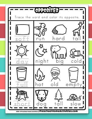 They can practice and improve their skills by tracing words representing opposite meanings. matching opposites worksheet for preschool and kindergarten k5 learning
