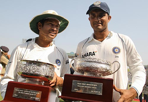 Sachin Tendulkar and Sourav Ganguly are felicitated by the Punjab Cricket Association, India v Australia, 2nd Test, Mohali, 5th day, October 21, 2008