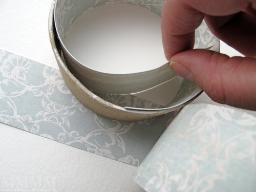 Step 13) Stick another strip of patterned paper on the inside of the top ring