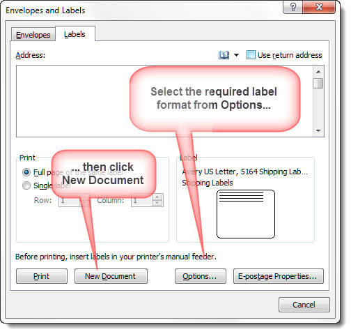 Envelope or label add-in for Word