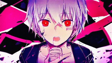 wallpaper anime boy glitch red eyes face portrait