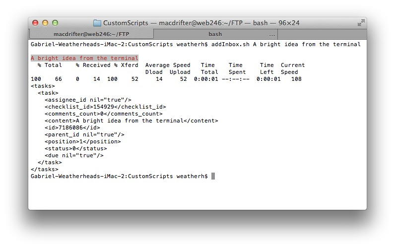 bash argument json The and Scripts API Some Inbox Checkvist
