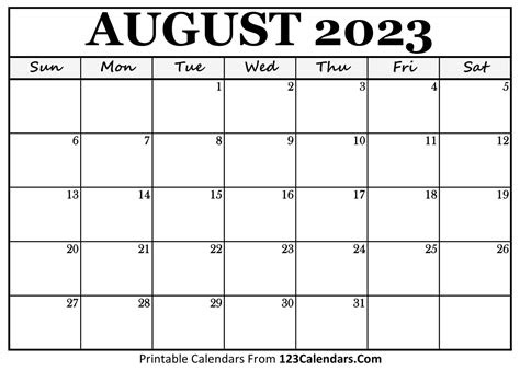  printable august 2023 calendar templates 123calendarscom
