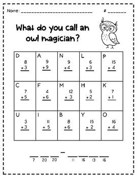  halloween math jokes addition to 20 by seeley in second tpt