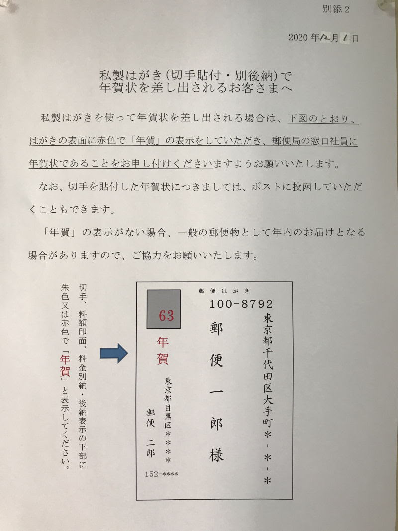 切手を貼る私製年賀 封書年賀 年賀表示で元旦配達 クジ番号付き切手