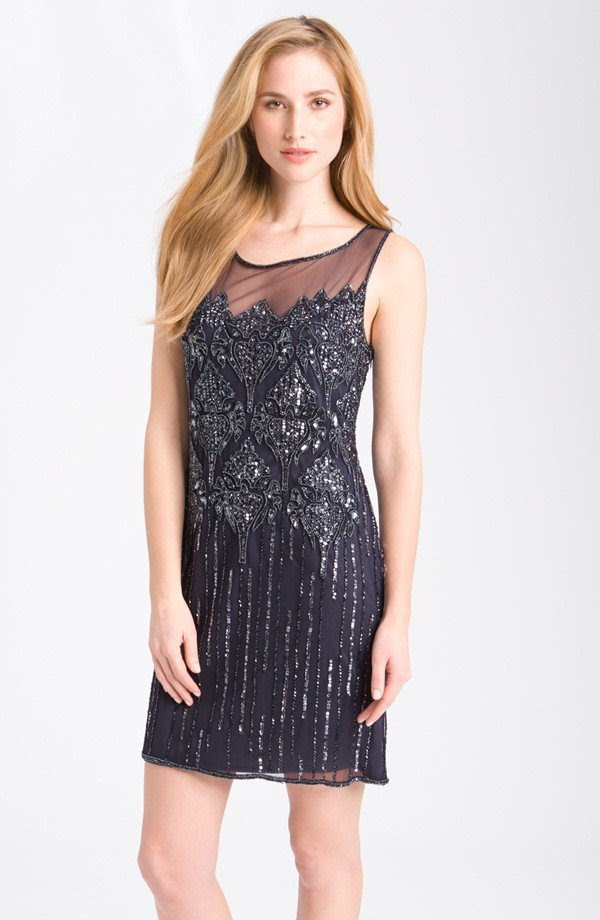Pisarro Nights Beaded Illusion Cocktail Dress