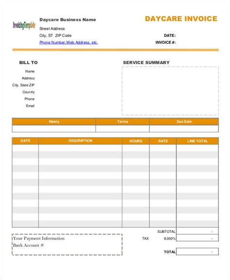  daycare invoice template free