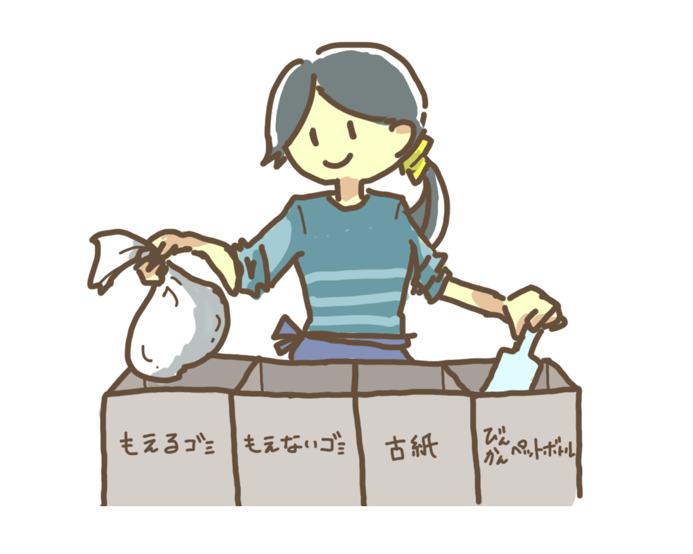 ゴミの分別をする女の子のイラスト素材 無料フリー素材