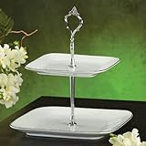 2 TIER SQUARE PORCELAIN PLATES - 2 TIER PLATES SQUARE WITH SILVER RIM