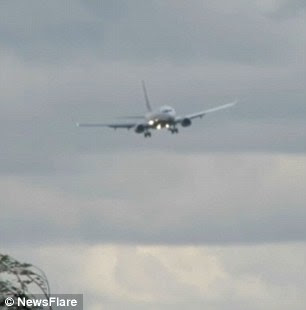 The plane tilted to one side (left) as it approached the runway
