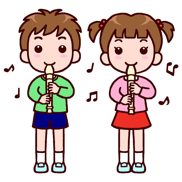 リコーダー カラー 音楽 楽器演奏の無料イラスト 部活動 クラブ活動 文化部 学校素材