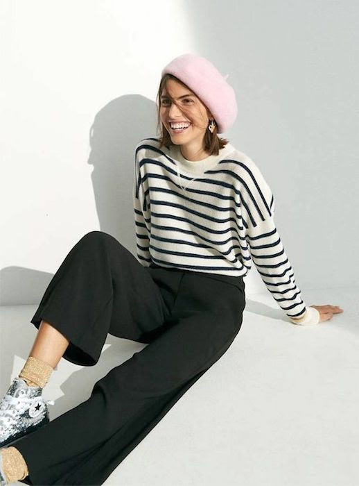 Le Fashion Blog Winter Style Chic Accessory Beret Berets Pink Hats Madewell Stripe Sweater Wide Leg Pants Glitter Socks Glitter Sneakers Converse High Top Shoes photo Le-Fashion-Blog-Winter-Style-Chic-Accessory-Beret-Berets-Pink-Hats-Madewell-Stripe-Sweater-Wide-Leg-Pants-Glitter-Socks-Glitter-Sneakers-Converse-High-Top-Shoes.jpg