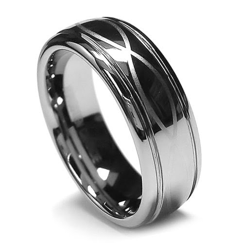 Top Value Jewelry - Men Tungsten Wedding Band, His Tungsten Carbide Ring, Infinity Lucky Ring in Chrome Color, Men 8MM (size 8-15) - Half Sizes Available (9.5)