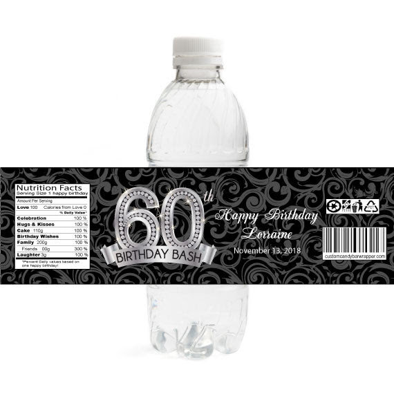 Diamond 60th Birthday Water Bottle Labels