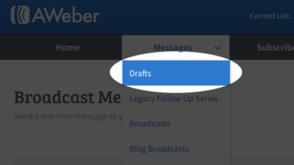 Drafts navigation menu.