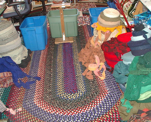 stacks of wool for making braided rug