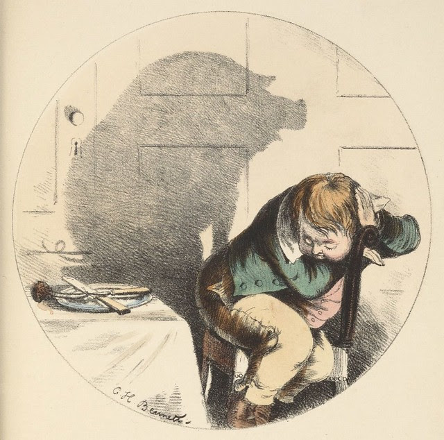 A greedy pig (1850s coloured lithograph by CH Bennett)