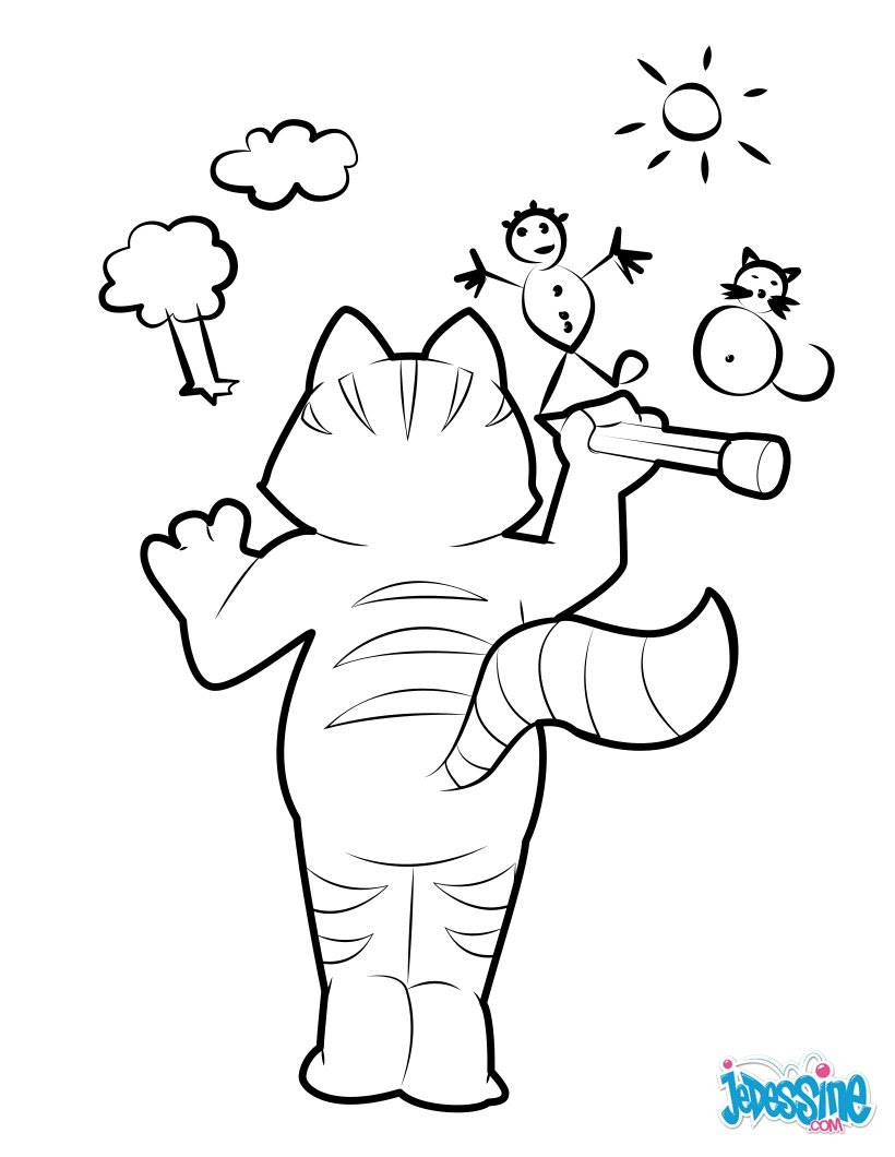 Coloriage Chat qui dessine