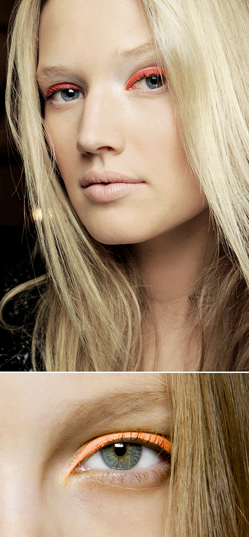 NEON EYELINER BEAUTY BRIGHT PINK ORANGE BACKSTAGE FASHION BEAUTY TONI GARRN DEREK LAM BLONDE NUDE LIPS INSPIRATION FASHION BLOG 1