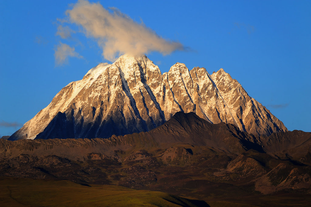 Zhara Lhatse 5820m a sacred Mountain at sunset, Tibet