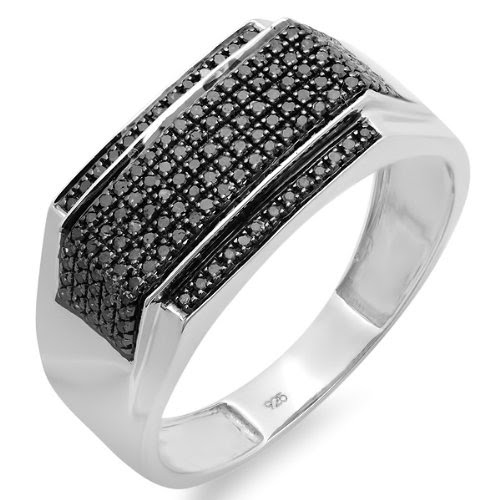 ... Round Black Diamond Men's Flashy Hip Hop Pinky Ring 1/2 CT (Size 11.5
