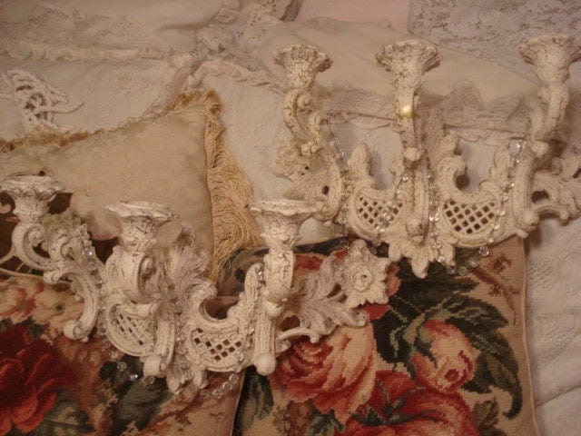 Vintage Crystal Wall Candelabra Sconces Pair by GraceandPlenty