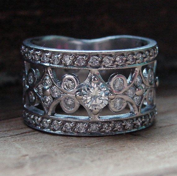 Antique Wedding Band Vintage White Gold Diamond Band Antique Wedding Band Vintage White Gold Diamond Band