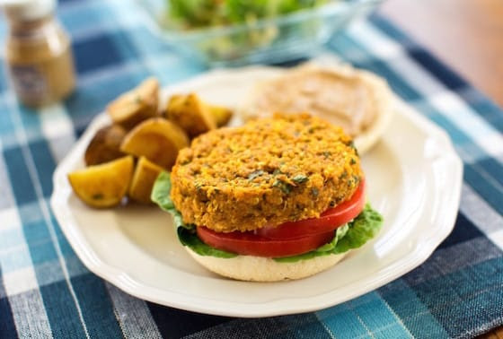 Quinoa and red lentil burger