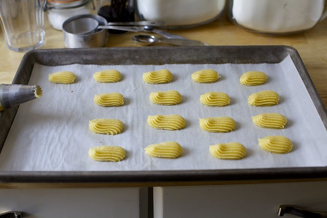 bakery-style butter cookies, piped