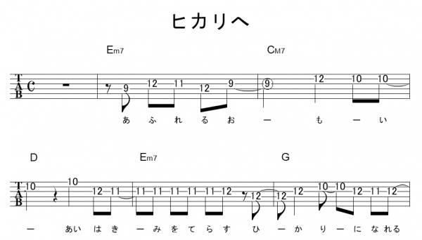 ヒカリへ ｻﾋﾞ Miwa ギターtab譜 ﾒﾛﾃﾞｨ ｺｰﾄﾞ ギターワサビトscore