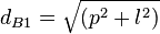 d_{B1} = \sqrt{(p^2+l^2)}