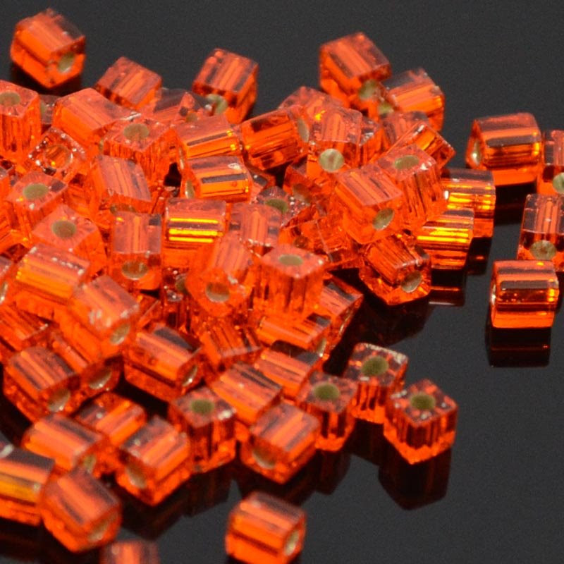 sb3-0008 Miyuki - 3 mm Japanese Cubes - Silver Lined Screaming Orange