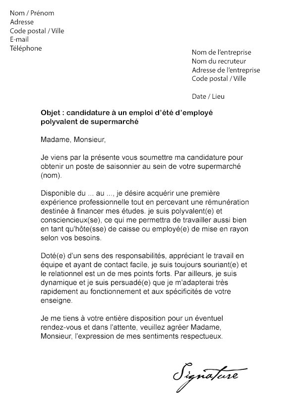 exemple lettre de motivation job etudiant leclerc