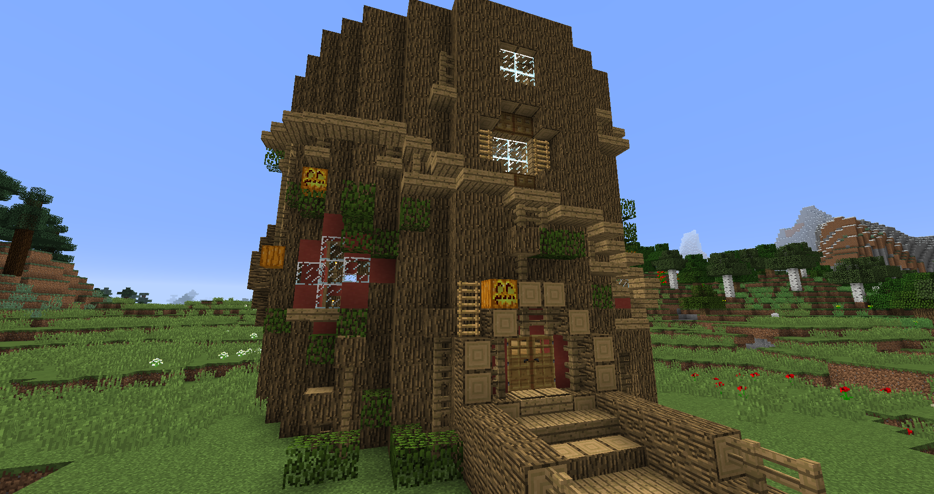 マインクラフト 木をくり抜いて大きめのツリーハウスを作ってみた 作り方あります Minebox