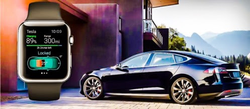 Tesla Car with Apple Watch