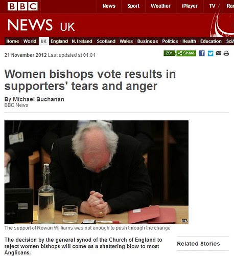 Screenshot of BBC news page about bishop vote