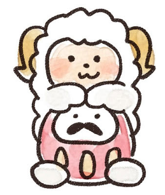フリー素材 だるまを抱えたヒツジの可愛いイラスト お正月や年賀状デザインに