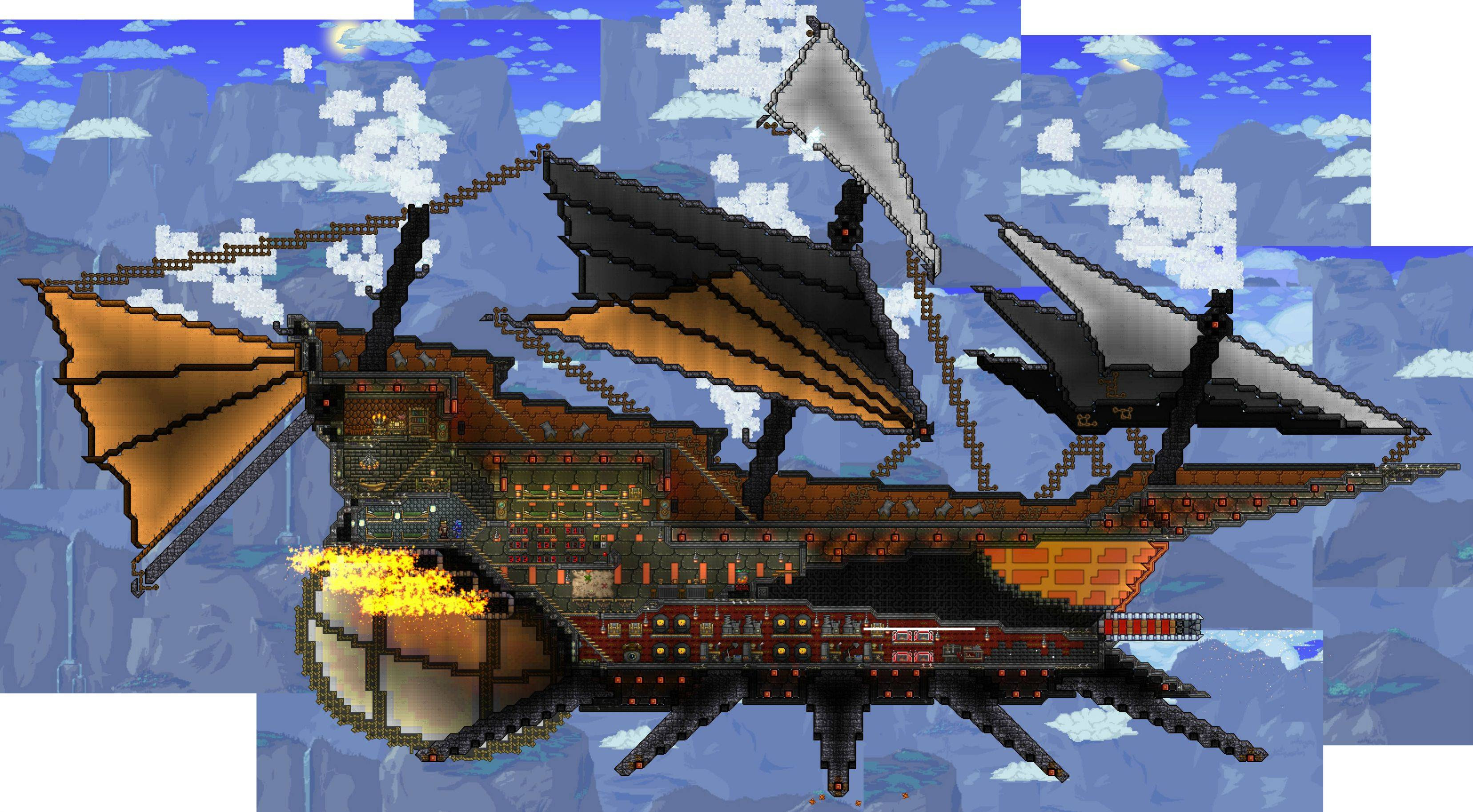 Large Scale Metal (Steampunk Cog) Airship : Terraria