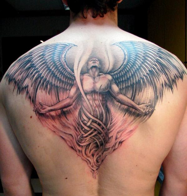 Awesome angel tattoo design cover almost this man's back